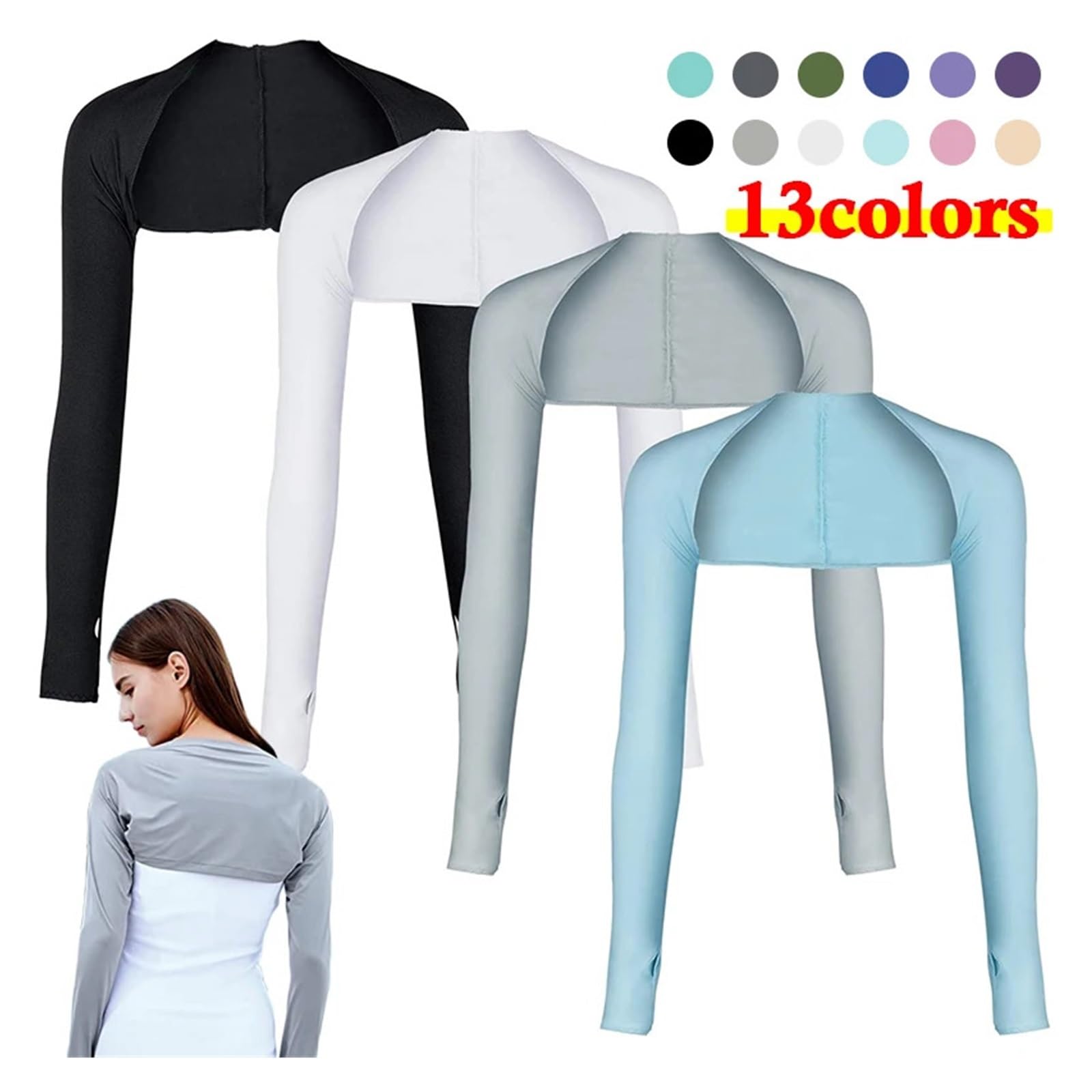 Lot 2 Manches Châle Protection Solaire Soie Glacée + 2 Manchons - Noir Et Blanc