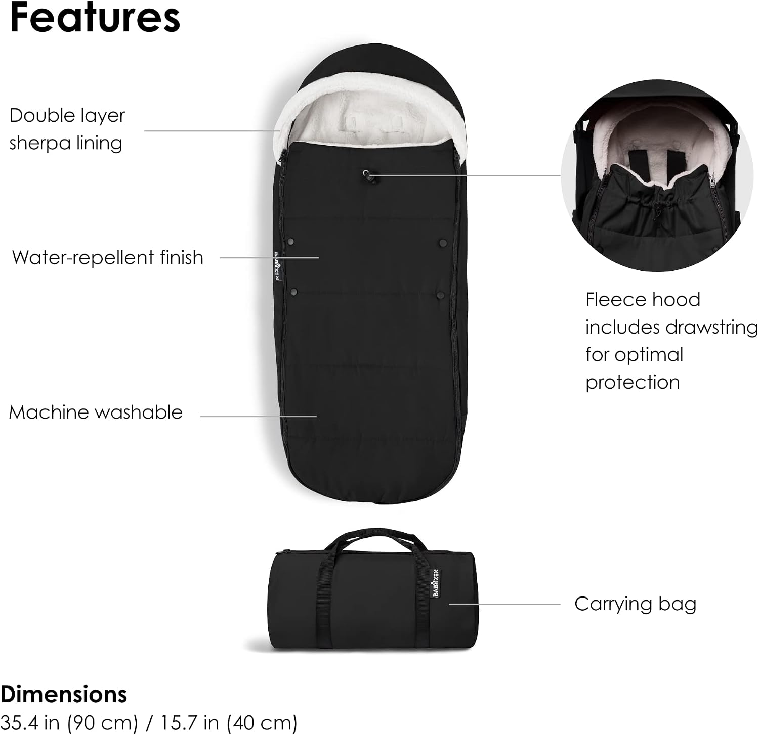 Babyzen YOYO Footmuff - Sherpa Lining & Fleece Hood with Drawstring to Keep Baby Warm - Includes Carrying Bag - Machine Washable