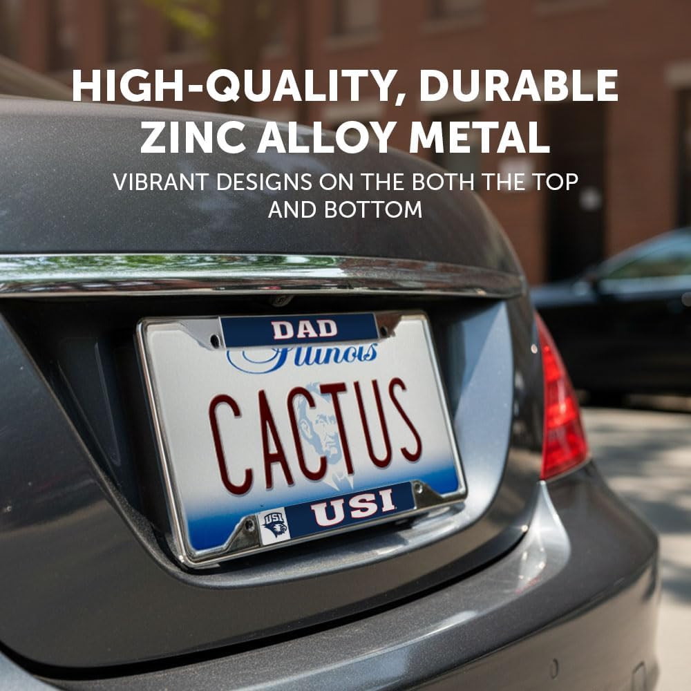 Desert Cactus University of Southern Indiana Car Accessories Screaming Eagles Metal License Plate Frame and Tag Holder for Front or Rear of Car (Dad)