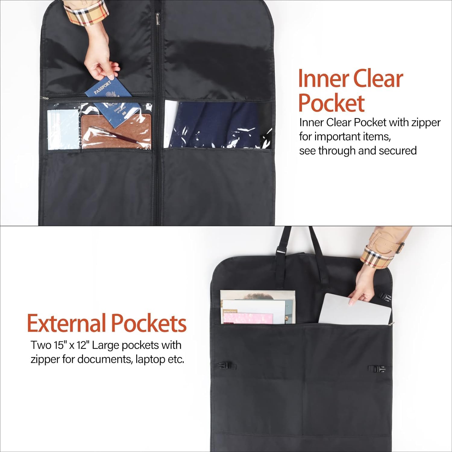 Portatrajes Fundas Ropa Bolsa De Ropa De 50 "con Asa, Funda para Traje con Cremallera Reforzada Y 6 Bolsillos, Bolsa De Viaje Plegable De Tela Oxford Funda Traje Funda Abrigos