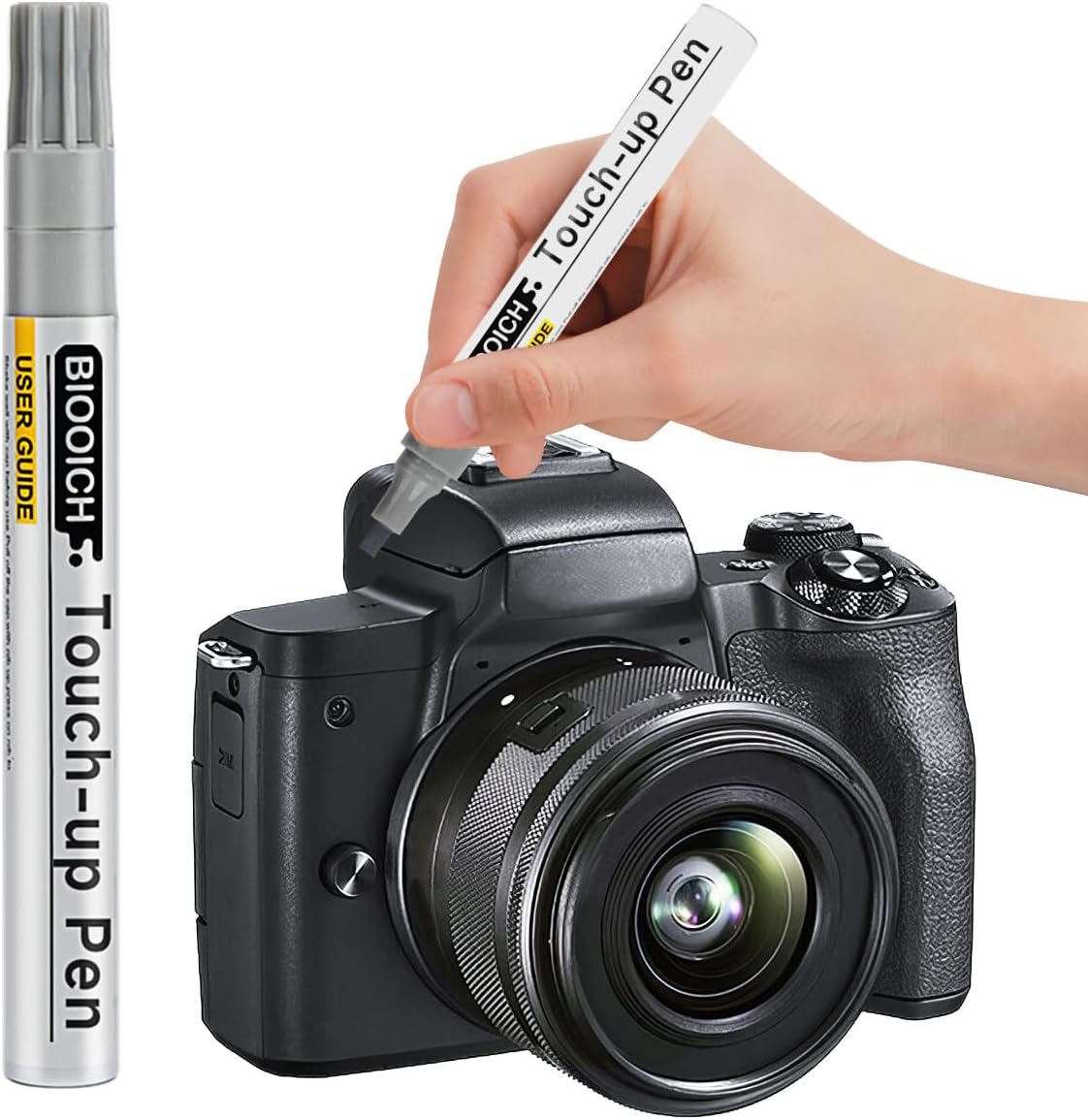 Camera Touch Up Paint Pen with Marker Tip, Compatible with Canon/Sony/Nikon/Fujifilm, Repairs Scratches on Body/Lens/Buttons/Tripod, Long-Lasting Color Scheme (White)
