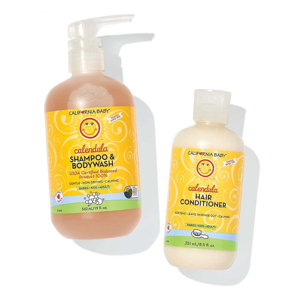 California Baby Calendula Baby Shampoo and Conditioner Set | 100% Plant-Based | 19oz Soothing Lavender Body Wash + 8.5oz Lavender Conditioner |