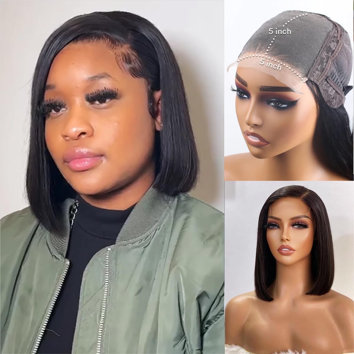 Amazon.com : Sogram 5x5 Closure Bob Wig Human Hair Straight  display picture 2