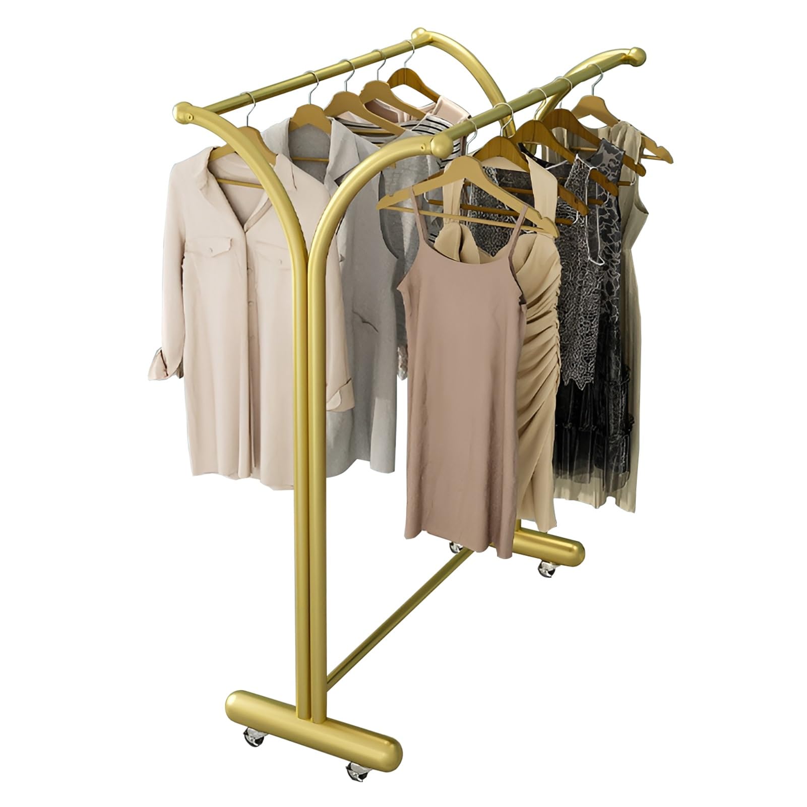 Burro Ropa Varillas 2 Doradas Perchero Burro Moderno de Hierro con Ruedas para Dormitorios, Boutiques y Lavandería(120 x 50 x 155 cm)