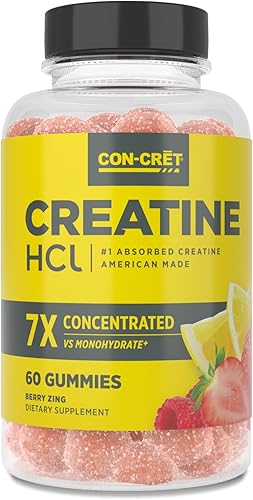 CON-CRET Gummies Concentrated Creatine - Berry Zing Natural Flavor, Supports Muscle Health & Brain Health - Energy. Strength. Endurance - 60 Count