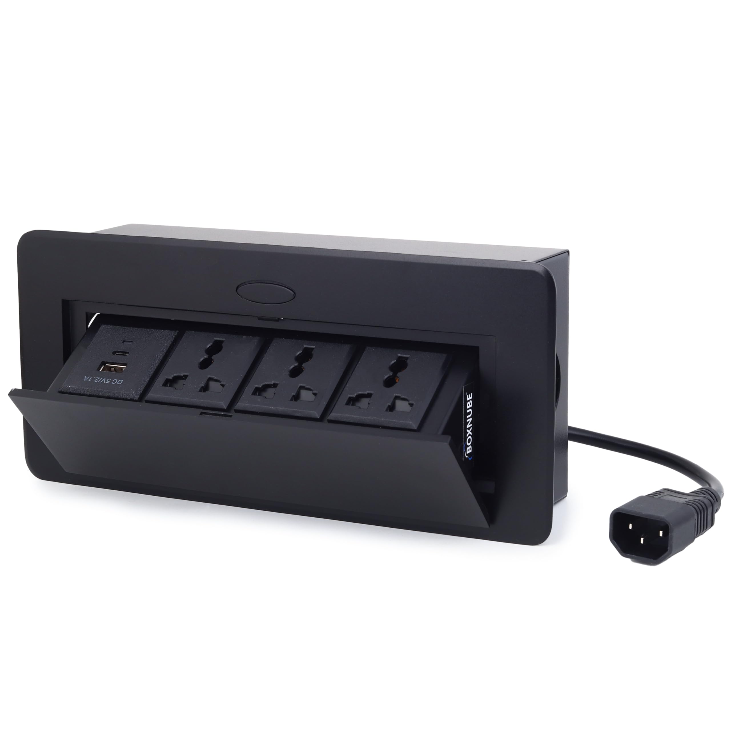 BOXNUBE Hydraulic Pop UP Box Cable Cubby Extension Board with 3 x Universal Power Sockets, 1 x USB Type C & 1 x USB A Ports (Black) 4