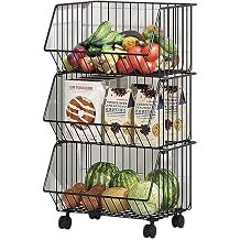 Kitchen Wagon, Steel Rack, Storage Wagon, Storage Basket, 3 Tiers, Storage Shelf, With Casters, Removable, Stackable, Rustproof, Large Capacity, Storage Depth 11.4 inches 29 cm, Slim, Toilet, Living