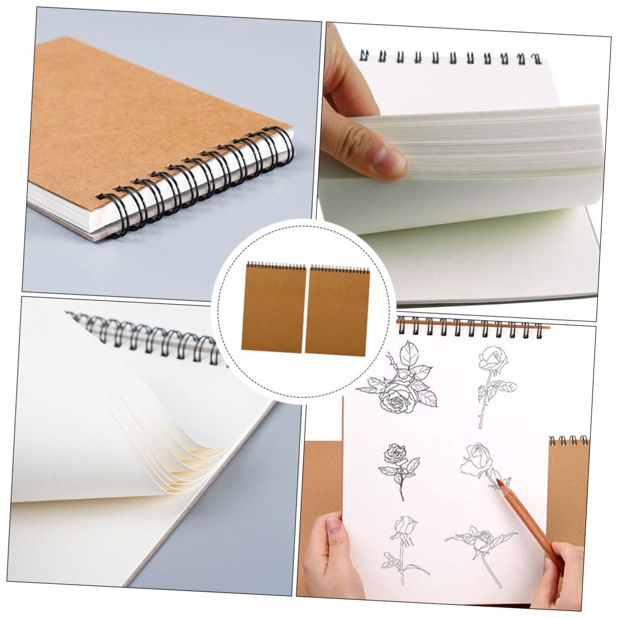Cuaderno Espiral A4 para Dibujo y Bocetos, Papel Marrón, 2 Piezas, Adecuado para Dibujo al Aire Libre y Clase