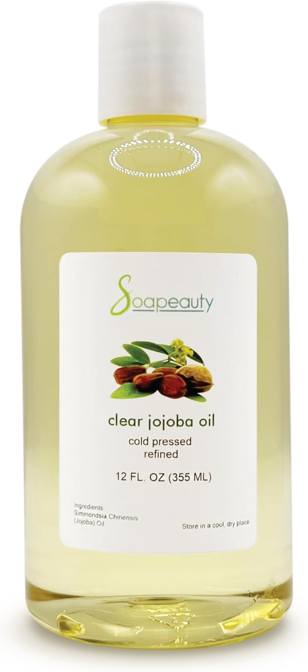 Soapeauty Clear JOJOBA Oil Organic Cold Pressed | 100% Pure Natural Jojoba Oil | Carrier for Essential Oils, Moisturizer for Skin, Face & Hair, Massage, Soap Making | Sizes 4OZ to 7LBS | (12OZ)