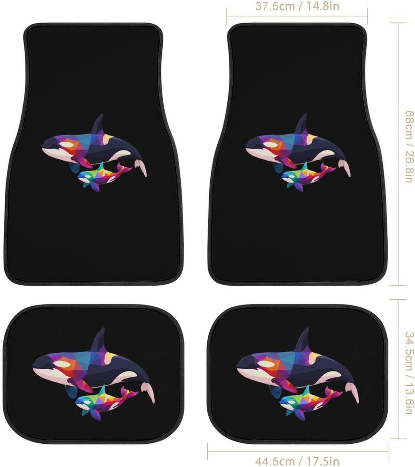 Orca Colorful Print Car Floor Mats Non-Slip Automotive Carpet image 2