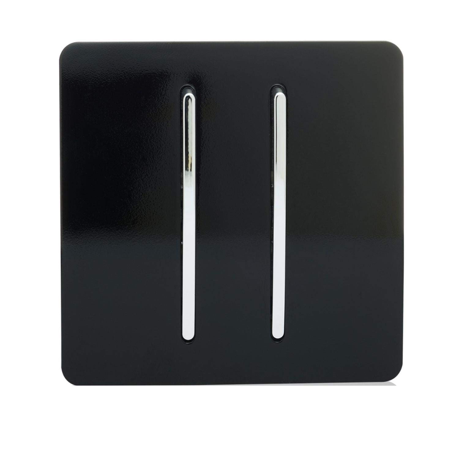 Trendi Switch 2 Gang 10amp Intermediate Piano Black Rocker Light Switch - Screwless Plate - Matt Black