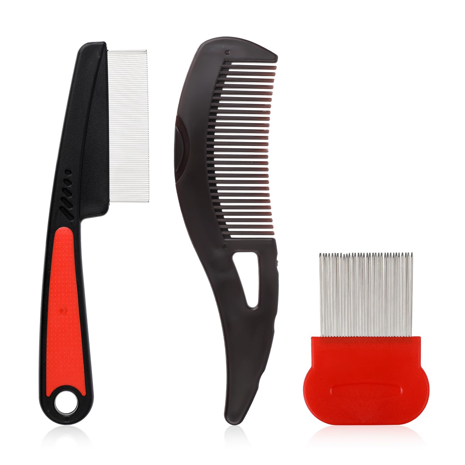 3pcs Hollow Tooth Scalp Comb for Dandruff Removal - Hair Massage and Cleaning Comb for Women and Men, Red