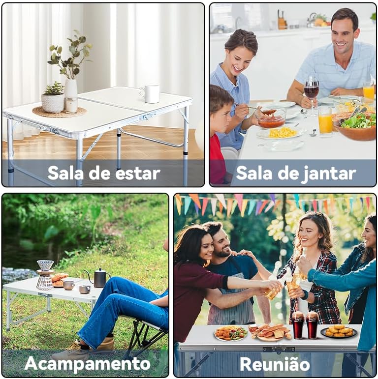 Mesa Dobravel Maleta Portatil, Escrivaninha Dobravel Retangular para Cozinha/Area Externa/Camping（120×60×70CM）