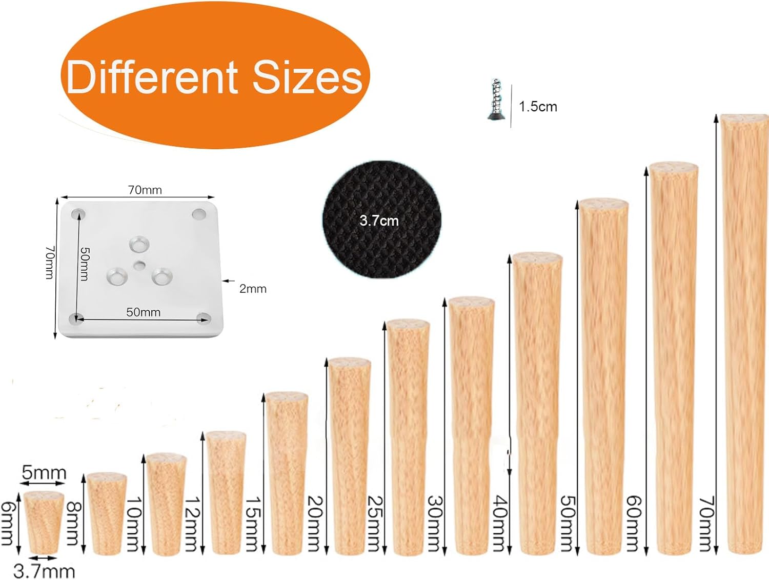 4 Pack Furniture Legs, Wooden Sofa Legs, 15cm Wood Furniture Feet, Straight Solid Tapered Wood Replacement Leg with Non-Silp Pads,Screw& Mounting Plate For Table Chair Cabinet Bed Dresser Replace Legs