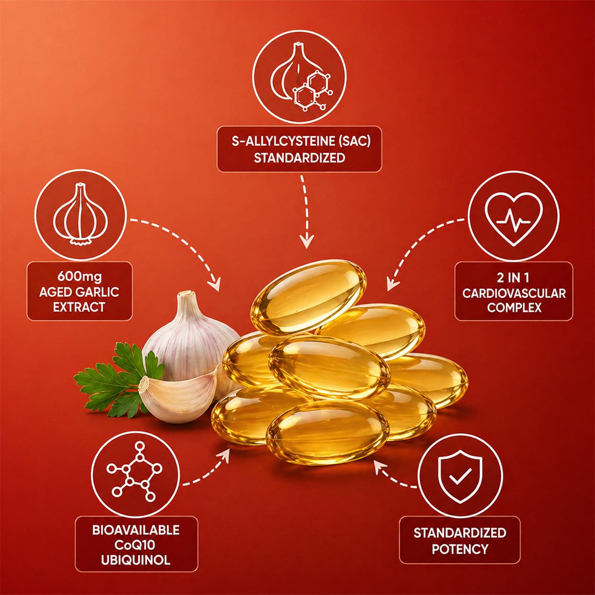 Aged Garlic Extract Softgels Organic | 600mg Odorless Garlic Supplements with CoQ10 Ubiquinol | 24-Month Fermented for Heart & Immune Support | 60 Softgels (1) — Amazon image 3