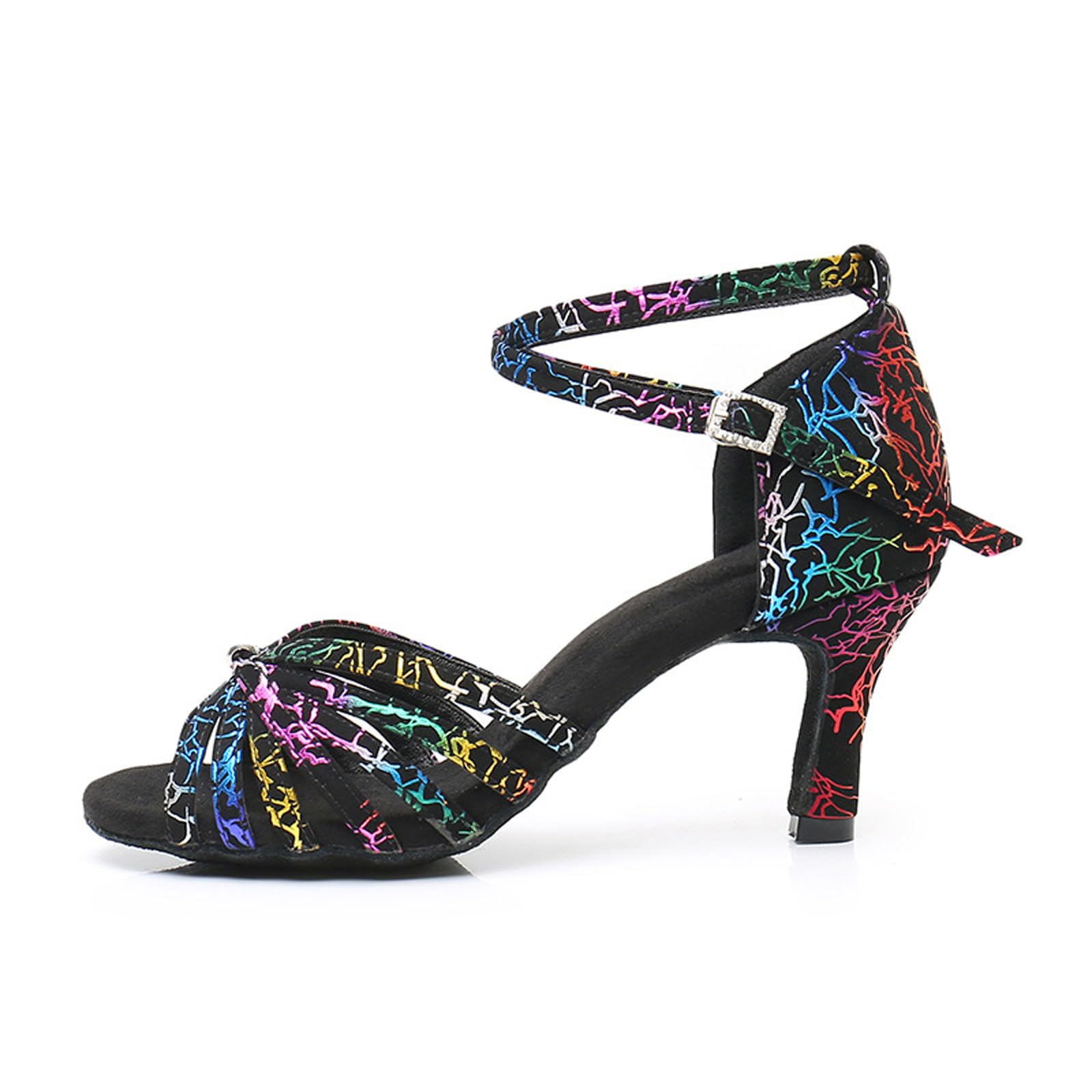 LuminescentDream Women's Latin Dance Shoes BlackSatin High Heel Open Toe Salsa Ballroom Party Practice Dancing Shoes,Heel Height 5cm/7cm/9cm,34-42