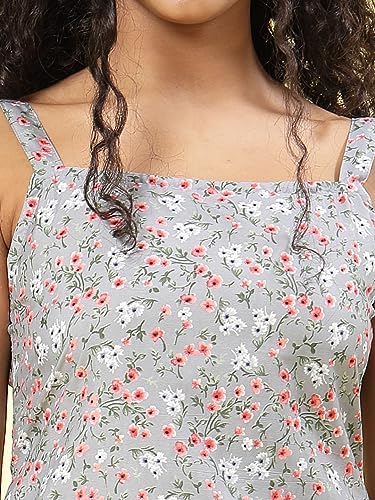 Image of OOMPH! Dress for Women Stylish| Summer Vacation Style |Floral Print Spaghetti Strap |Mini DressFor Women's & Girl's |Lightweight Flared Dress for Casual & Holiday Wear