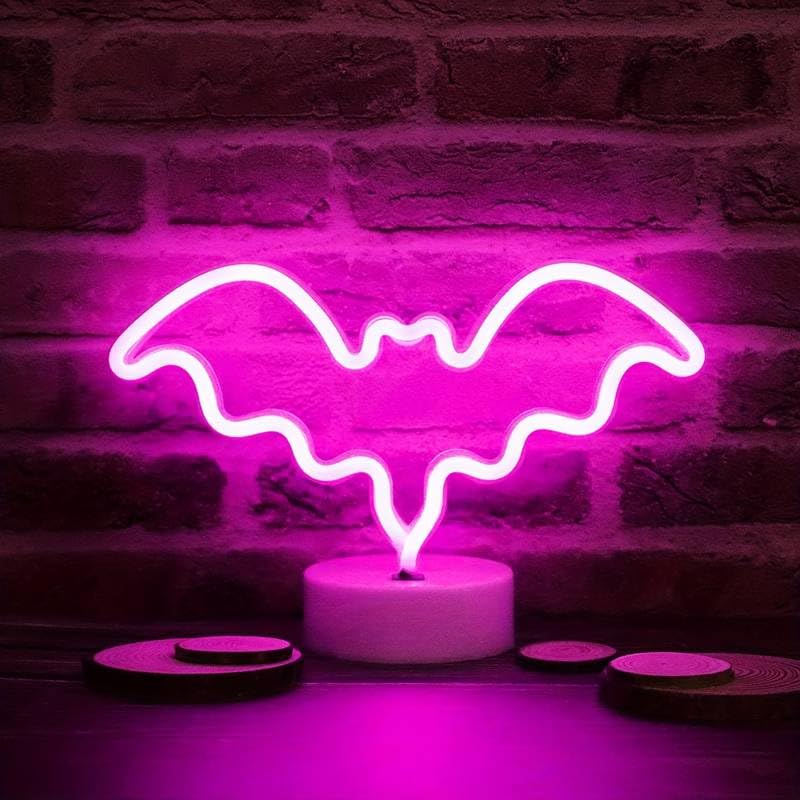 Love Heart Rainbow LED Neon Light Sign Lamp Freestanding Lighting USB or Battery Powered Night Light Room Home Decor Bar Party Lights Birthday Gift Xmas Wedding Lamps (Bat Pink)