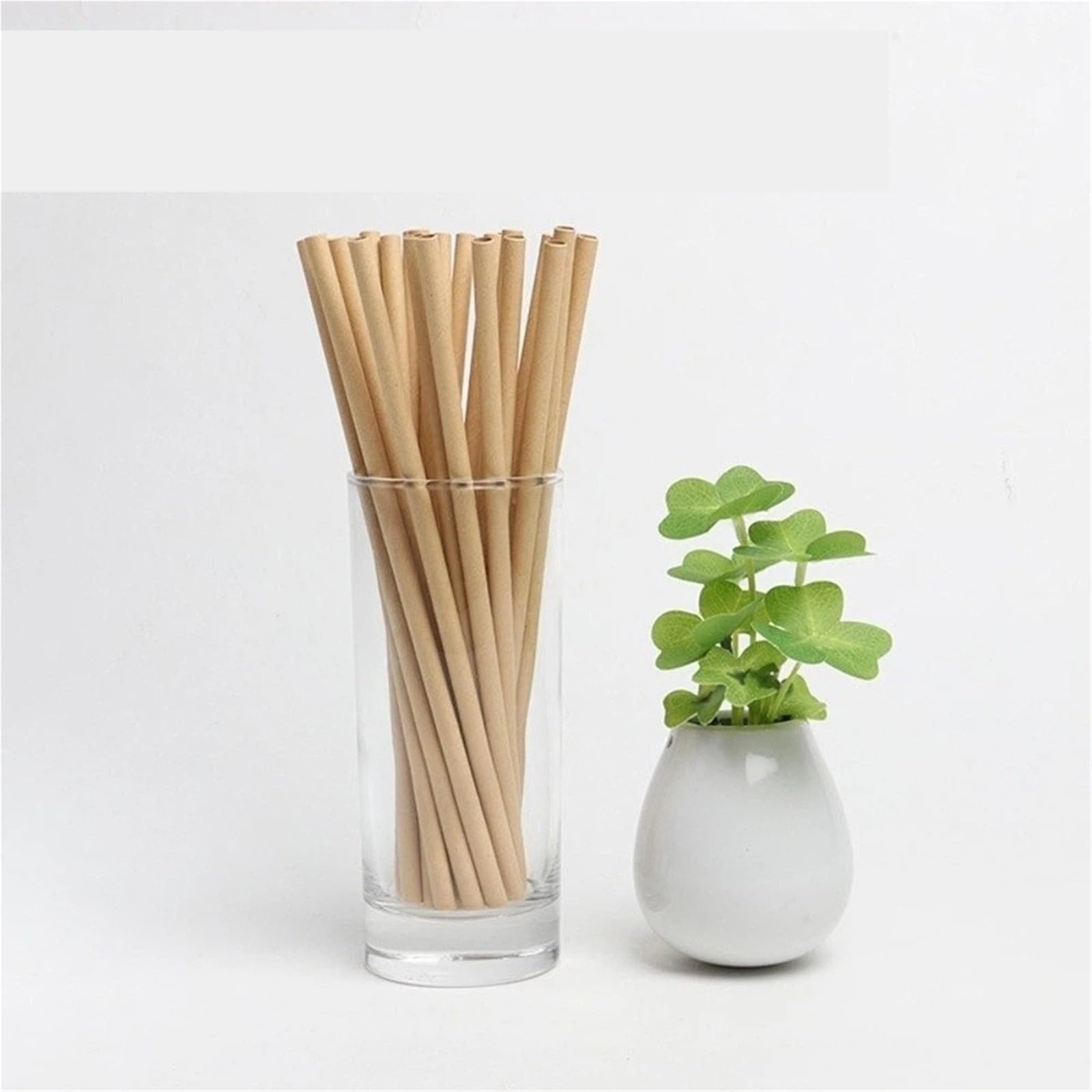 las pajitas de papel, Pajitas de papel Kraft, 400 unidades, apertura plana, marrón, blanco, desechables, for fiesta, 19,7x0,6 cm(Brown)