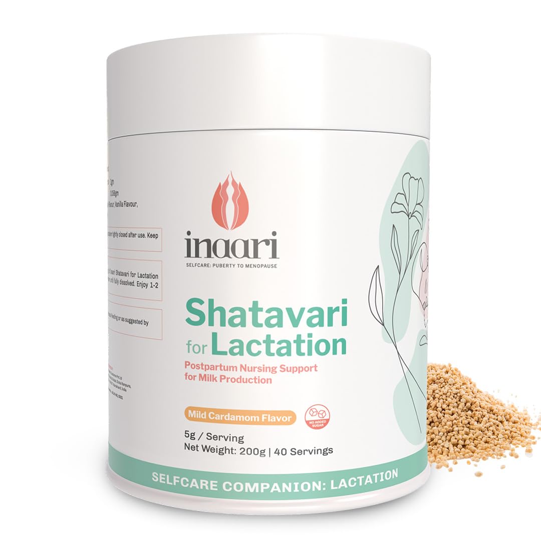 INAARI Shatavari For Lactation Granules For Breastfeeding Increases Mother'S Breast Milk Supply Postpartum Lactation Drink Supports Immunity No Added Sugar Mild Cardamom Flavor 200 Gms,40 Servings