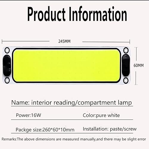 COB - Tira de luces LED para el interior del automóvil, 108-SMD 6500 K, luz blanca de lectura nocturna, panel de cortesía de 12 V, lámpara de cúpula
