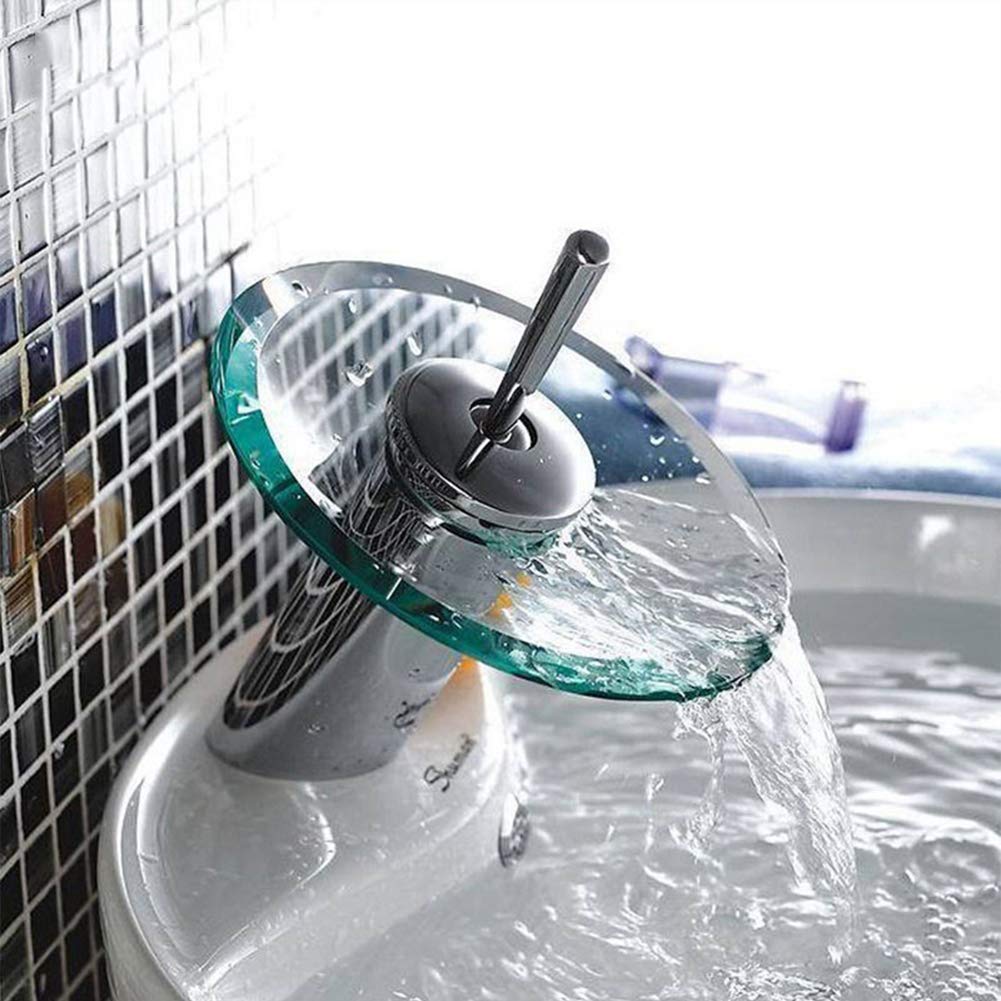 Wasserfall Wasserhahn Bad - Waschtischarmatur, Modern Messing Verchromter Einloch Mischbatterie, Kaltes Und Heißes Wasser Vorhanden, Geeignet Für Badezimmer Und Waschbecken, Einhand-Waschtischbatterie