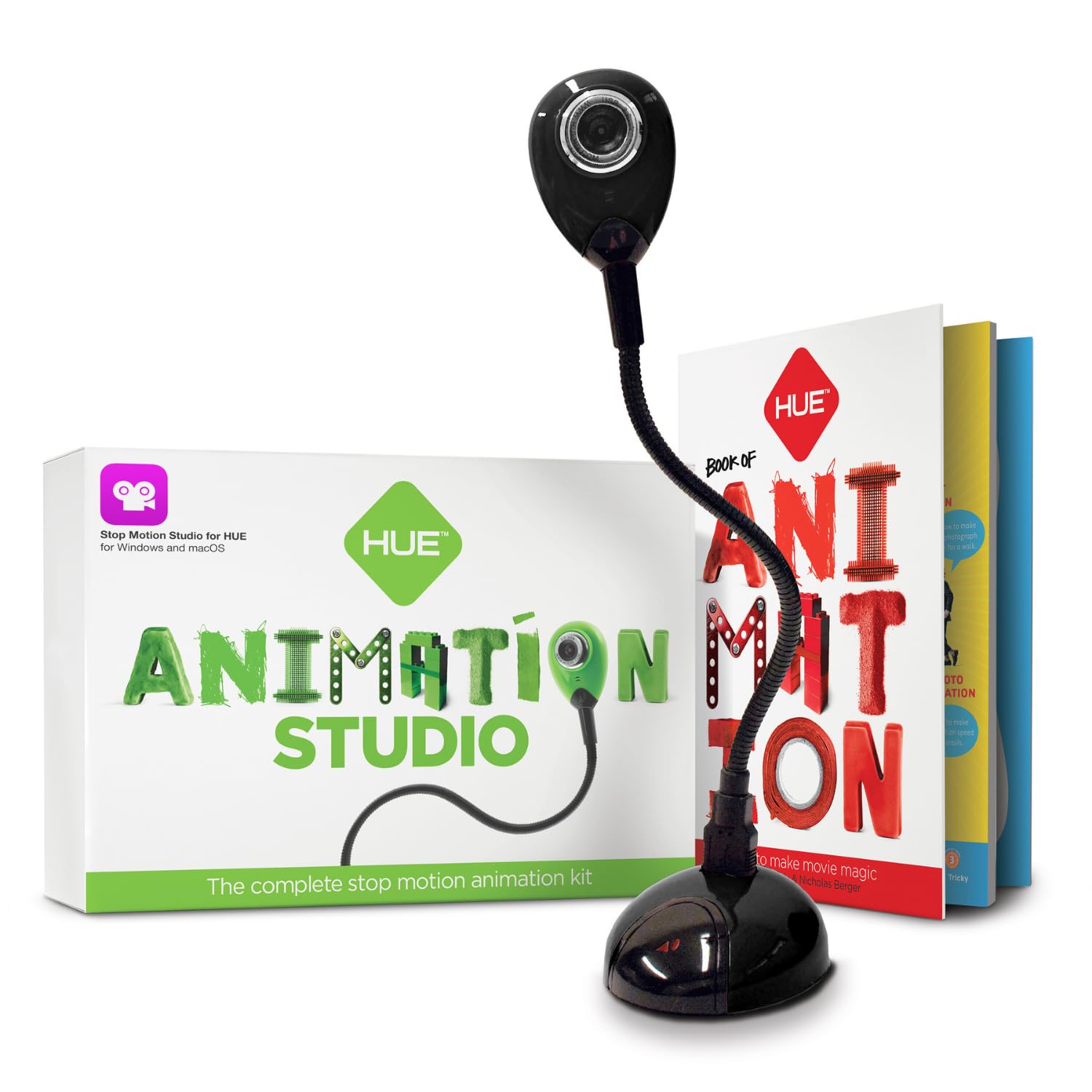 HUE Animationsstudio: komplettes Stop-Motion-Kit (Full HD 1080p flexible Kamera, Software, Buch) für Windows/macOS (Schwarz)