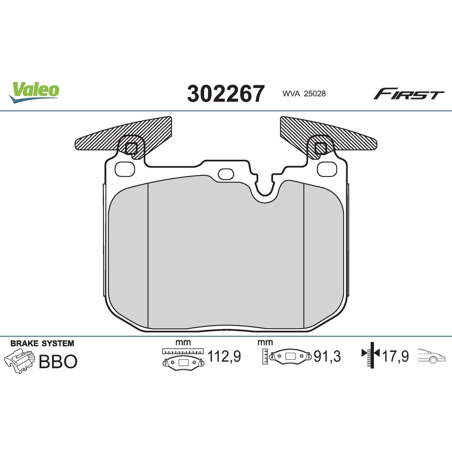 Valeo Jeu de 4 Plaquettes de Frein Essential 302267, Essieu Avant