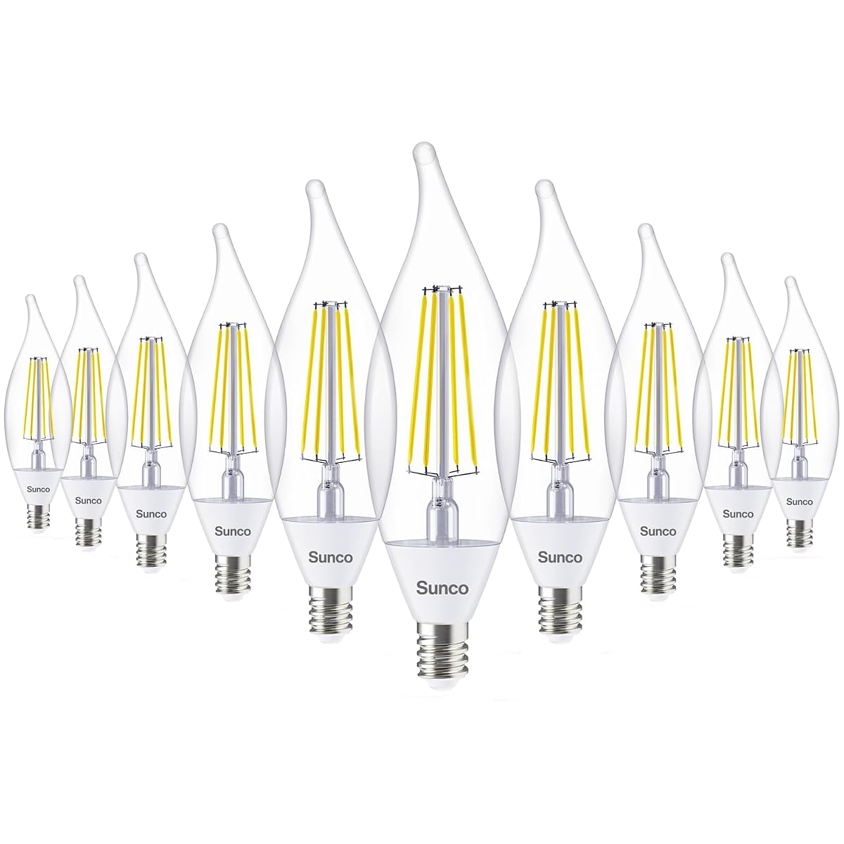 Sunco Lighting CA11 LED Candelabra Bulbs, 10 Pack, 5W=40W, 2700K Soft White,