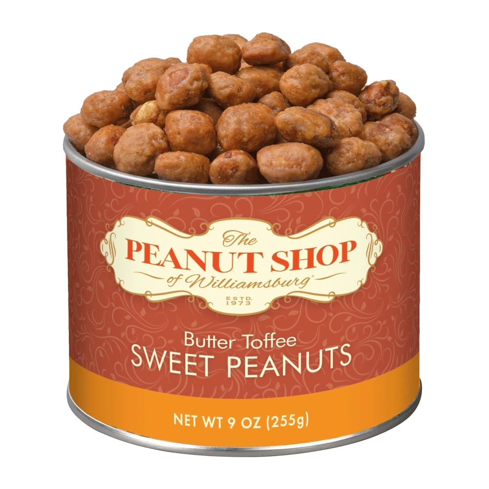 The Peanut Shop of Williamsburg Butter Toffee Toasted Williamsburg Virginia Peanuts, Handcooked, Gluten Free, Kosher Certified - 9 Oz Tin