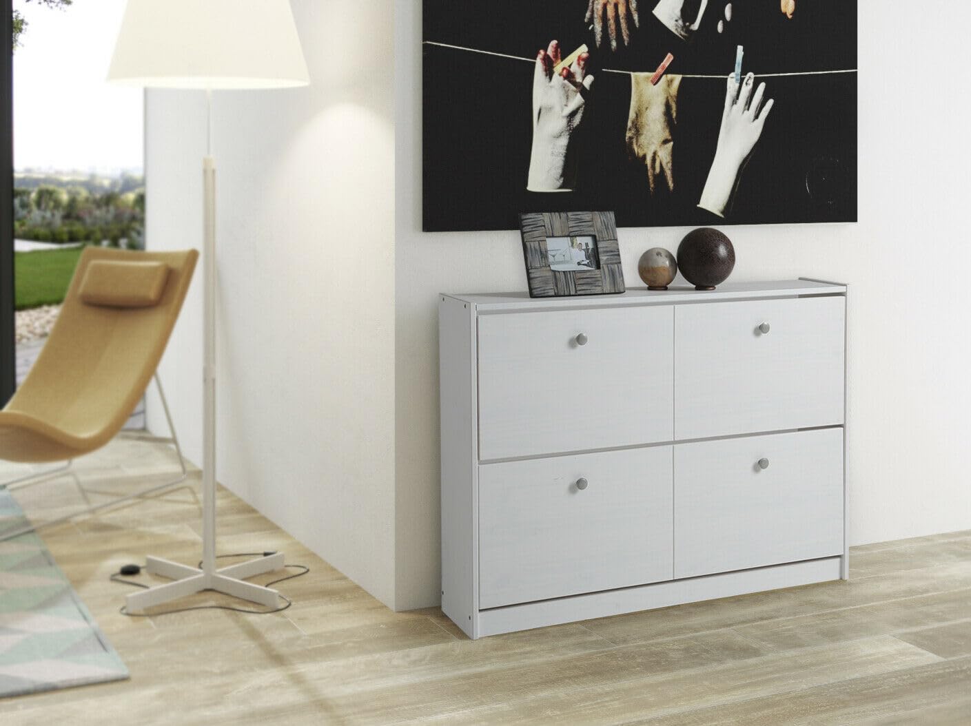 Dogar Zapatero Tabac Blanco Lavado, de 2 Trampones 80 x 110 x 23 cm (Alto, Ancho,Fondo)