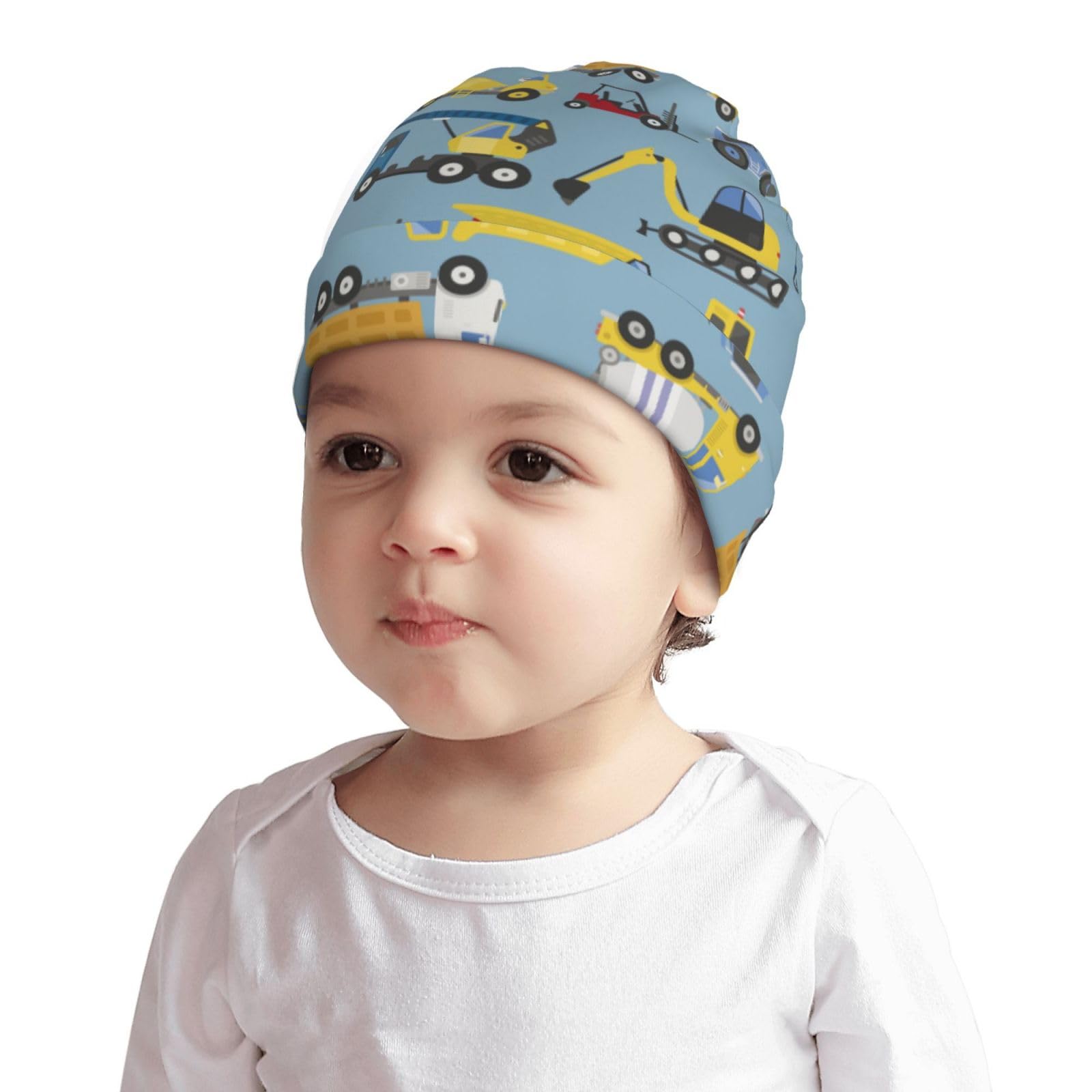 Rqzwdq Construction Trucks Pattern Kids Beanie Hats Warm Knit Beanie Cap Skull Caps Gifts Decor for Boys Girls White