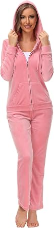 ANOTHER CHOICE Velour Tracksuit Women 2 Piece Zip-Up Velvet Sweatsuits Hooded Soft Jogging Set