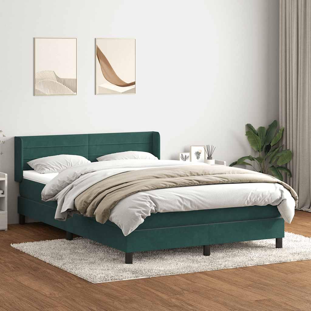 Łóżko kontynentalne z materacem, ciemnozielone aksamit, 160 x 220 cm, regulowany zagłówek, materac ze sprężynami kieszeniowymi, miękka nakładka na materac do sypialni