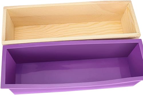 Miniatura 4 de ZOENHOU 2 moldes de jabón morado de 42 onzas con 2 tapas, kit de moldes de silicona rectangulares flexibles con caja de madera, juego de