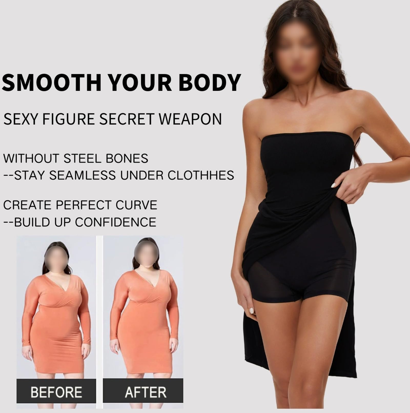 HLTYGWX Vestido Moldeador para Mujer, Vestido sin Tirantes con Abertura Lateral