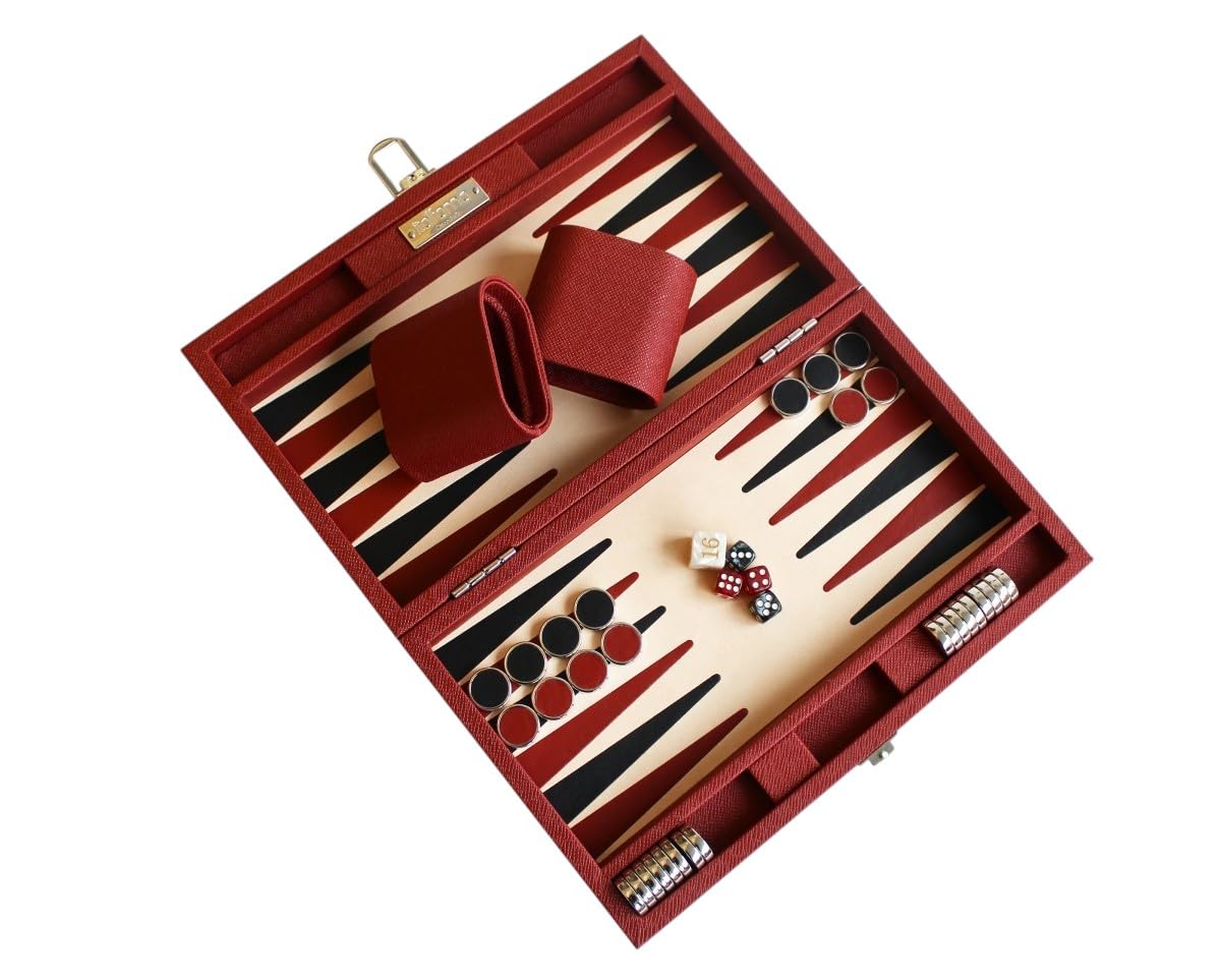 Italfama Étui de backgammon en similicuir pour 2 joueurs Rouge 28 x 17 cm fermé à partir de 14 ans