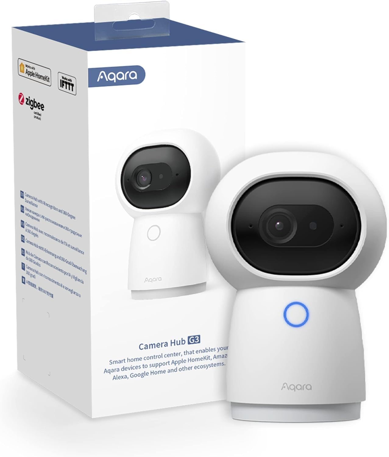 Aqara 2K Überwachungskamera Hub G3, AI Gesichts- und Gestenerkennung | 360° Betrachtungswinkel durch Schwenken und Neigen, Funktioniert mit HomeKit Secure Video, Alexa, Google-Assistant, IFTTT