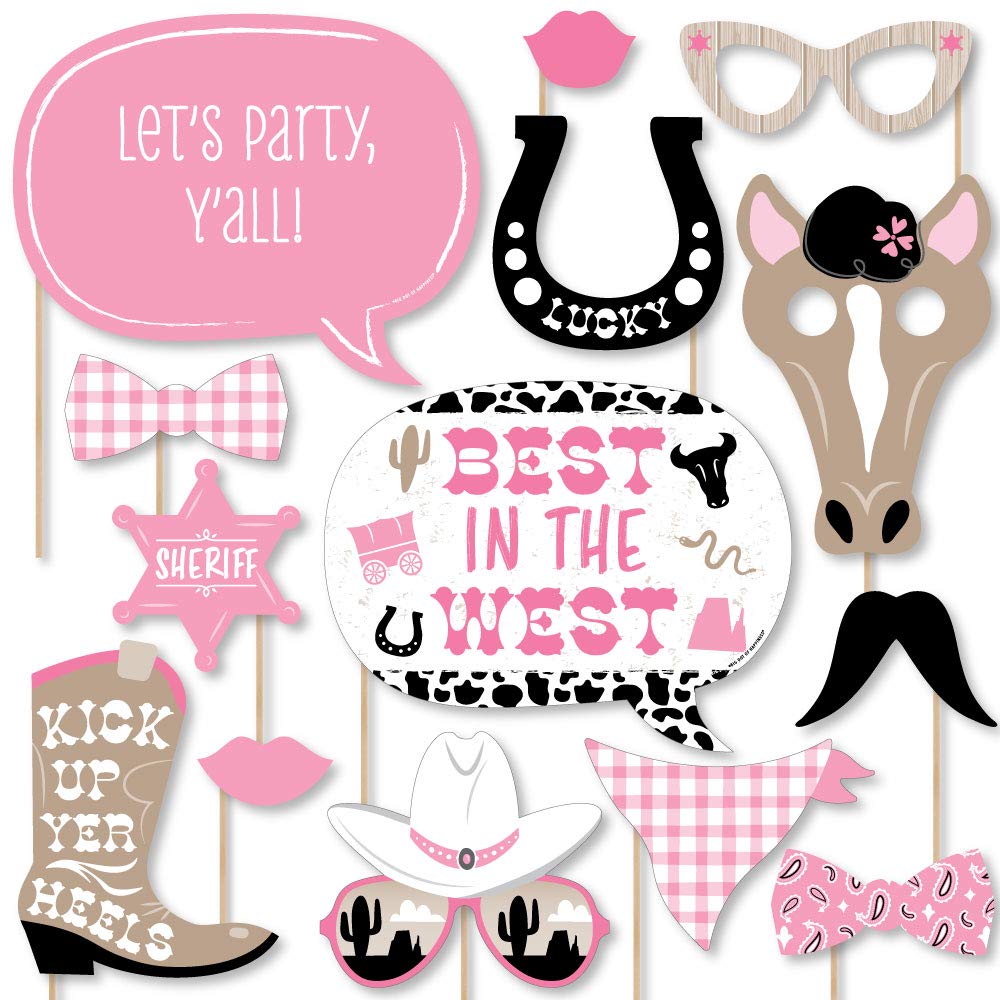 Big Dot of Happiness Pink Western Hoedown - Cowgirl Horse Party Photo Booth Props Kit - 20 Count