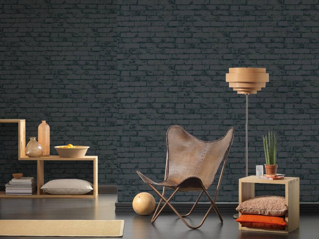 CONCORD WALLCOVERINGS ™ Textured Wallpaper Faux Brick Wall, Black, 21 in x 33 Ft (56 sq. ft), 907882