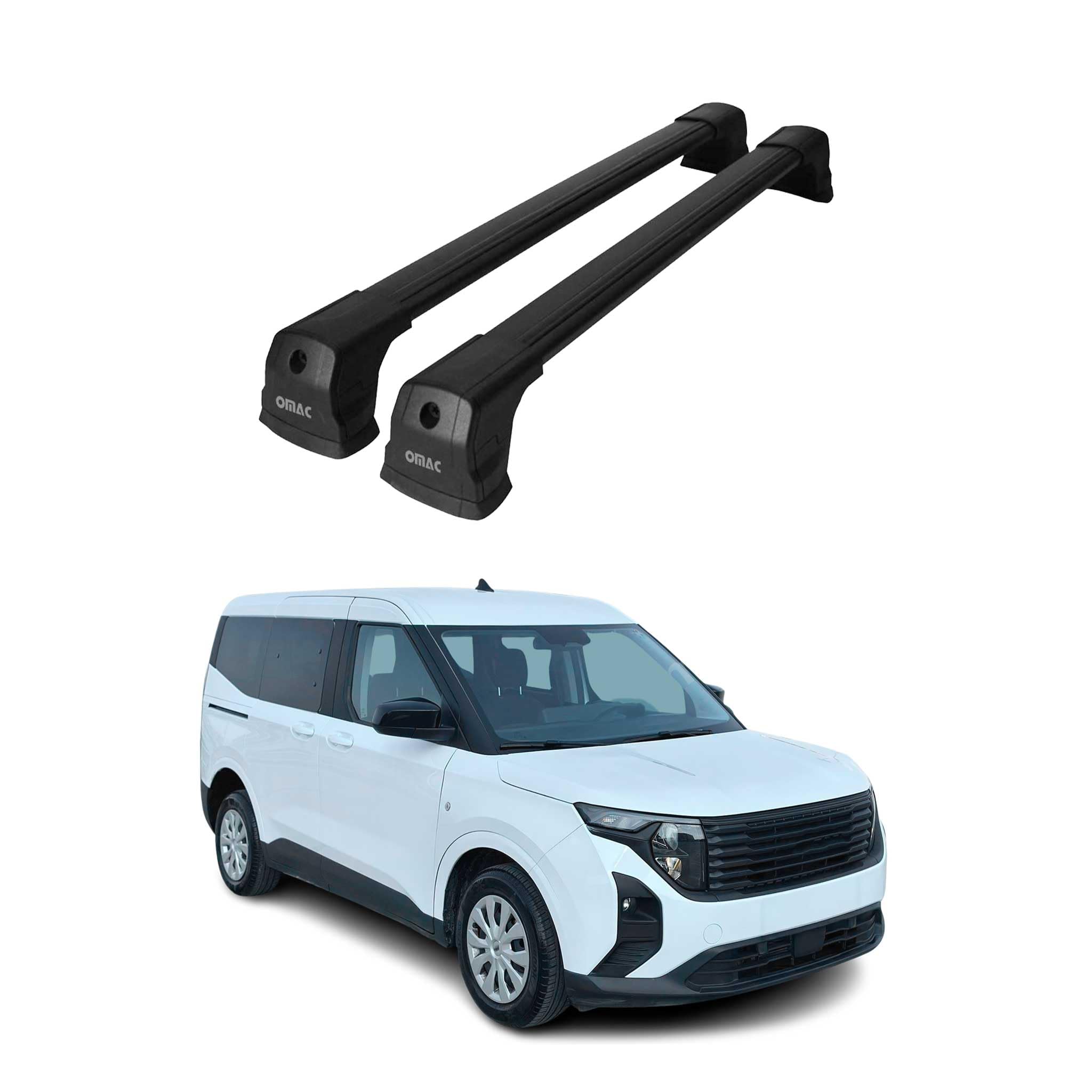 OMAC Barre Portatutto Trasversali Compatibili con Ford Transit Courier/Tourneo Courier II 2023-2026 – 2 Stangen – Bloccabile – Alluminio Nero