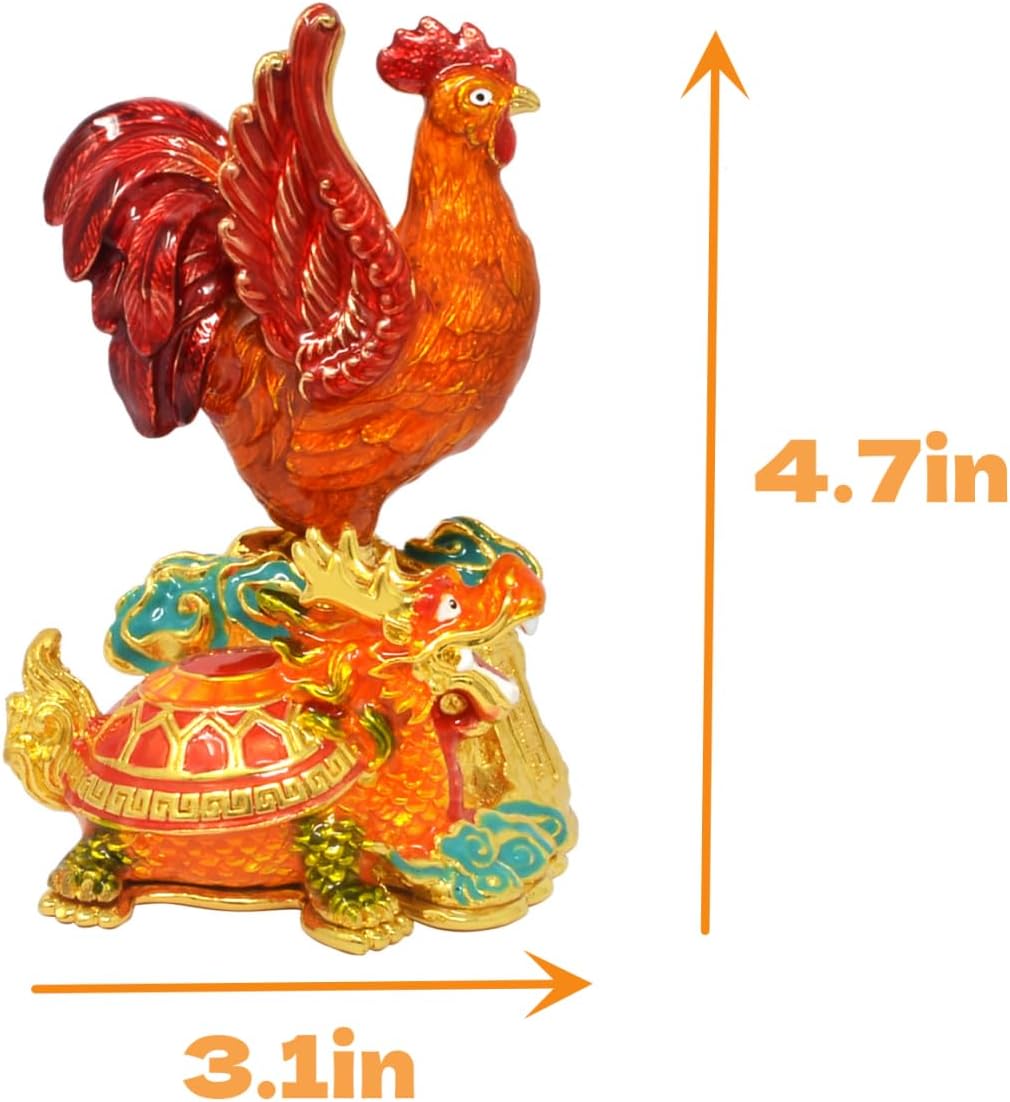Fengshuibringluck Feng Shui Rooster with Dragon Tortoise Good Luck and Auspiciousness Chinses Gragon Statue Amulet Home Office Figurine