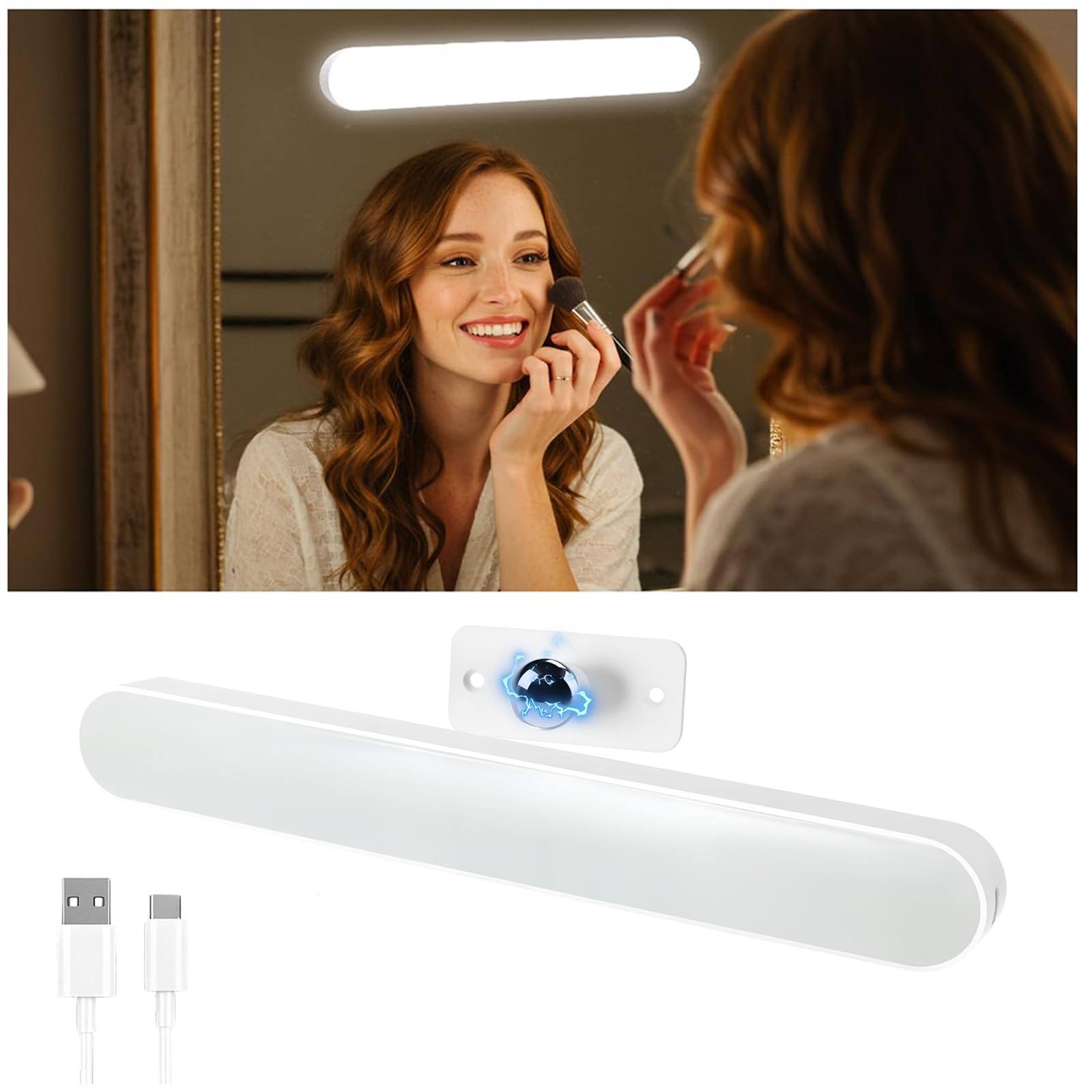 Collazoey LED schminktisch beleuchtung, 4000mAH LED Spiegelleuchte, with Three Colour Temperatures, USB-C, Abnehmbare 360°Drehung Spiegellampe, Touch Dimmable,for Cupboards, Desks, Mirror, Wall