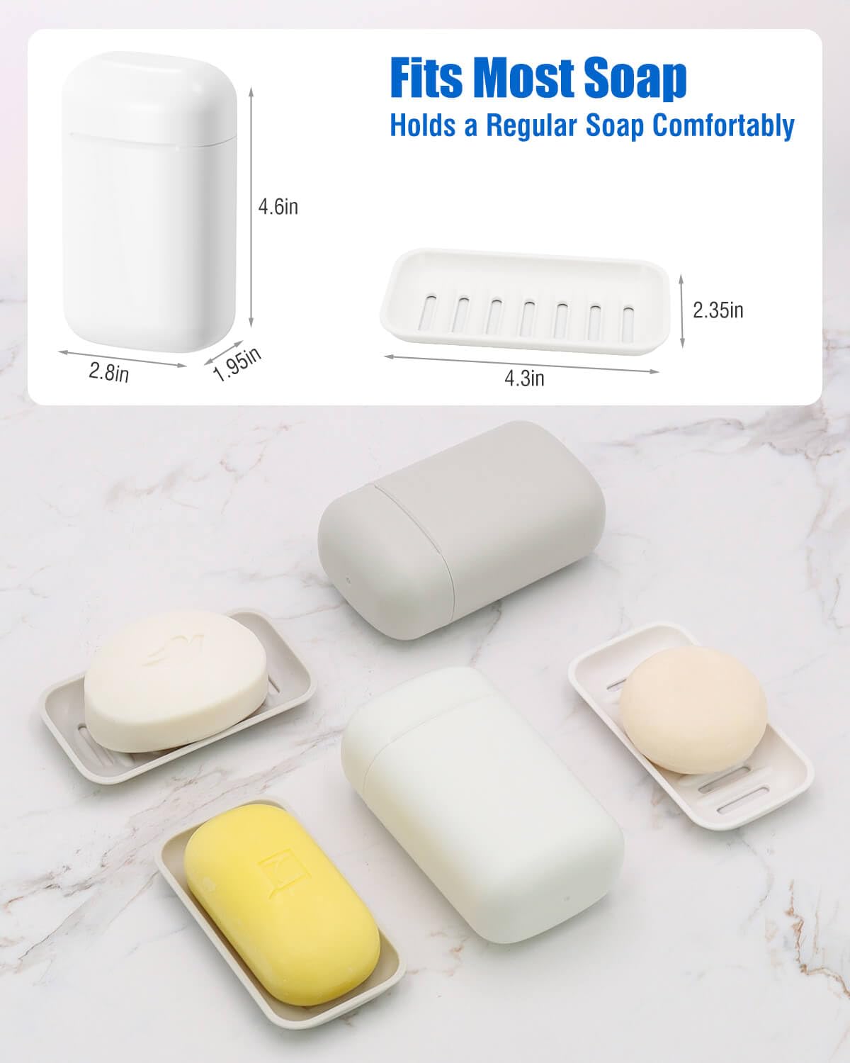 Jabonera de viaje minimalista con bandeja de drenaje extraíble, recipiente de jabón de viaje mejorado a prueba de fugas con sello de silicona, jabonera de viaje portátil compacta, blanco, 1 paquete