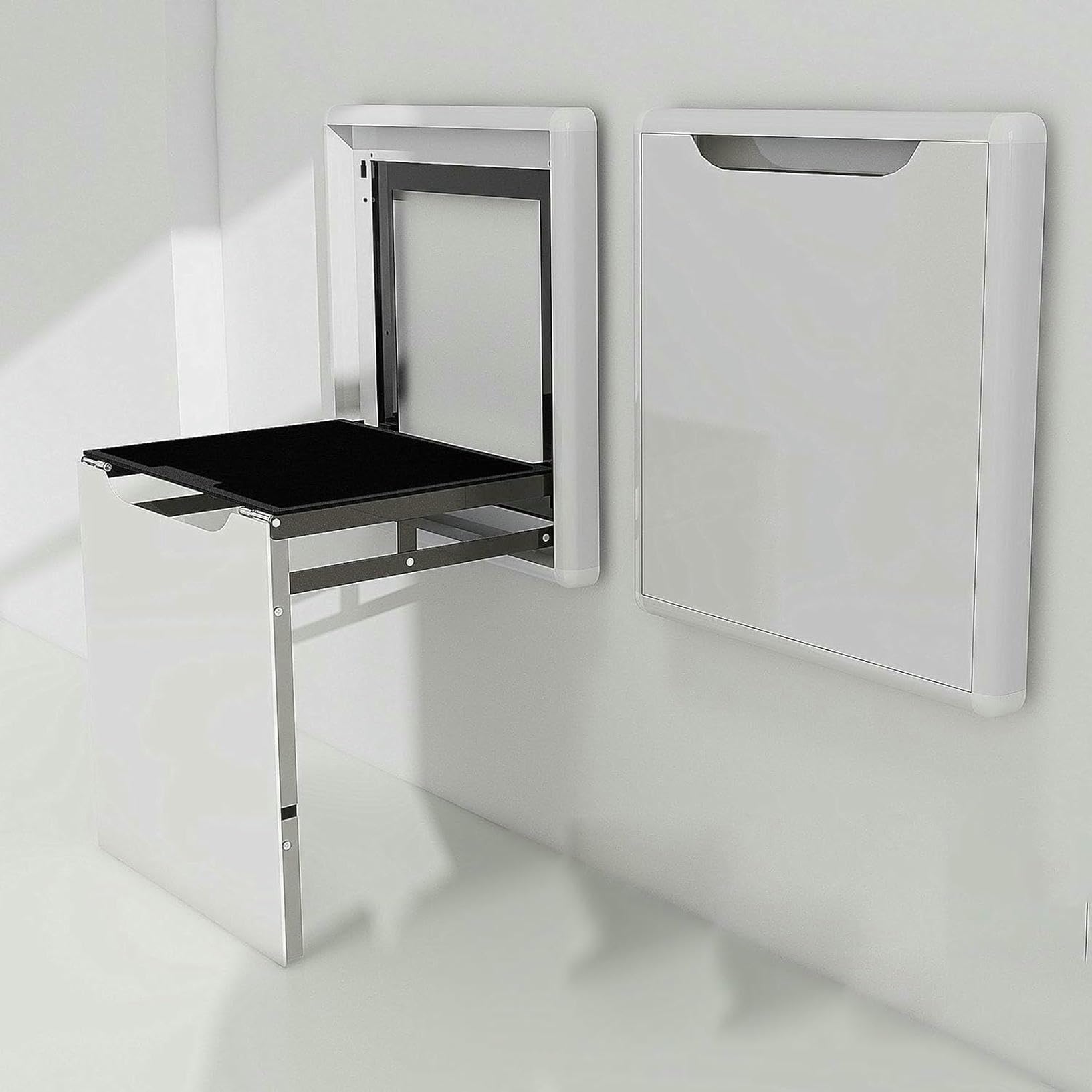 Foldable Metal Wall-Mounted Shoe Changing Stool with Soft Pad - Multifunctional Hidden Footstool Chair, Space-Saving Invisible Pull-Out Bench for Entryway and Home Use