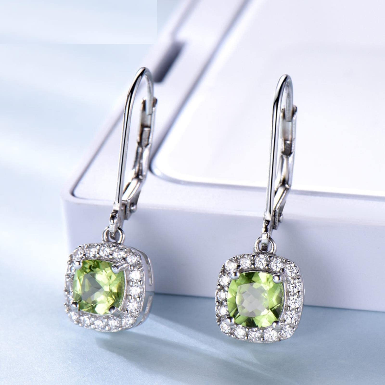 LOKILOKI 1.36ct Pendientes De Gota Cuadrados De Peridoto Natural Plata Genuina 925 Joyería Informal Elegante Piedra Preciosa para Mujeres Regalos De Boda