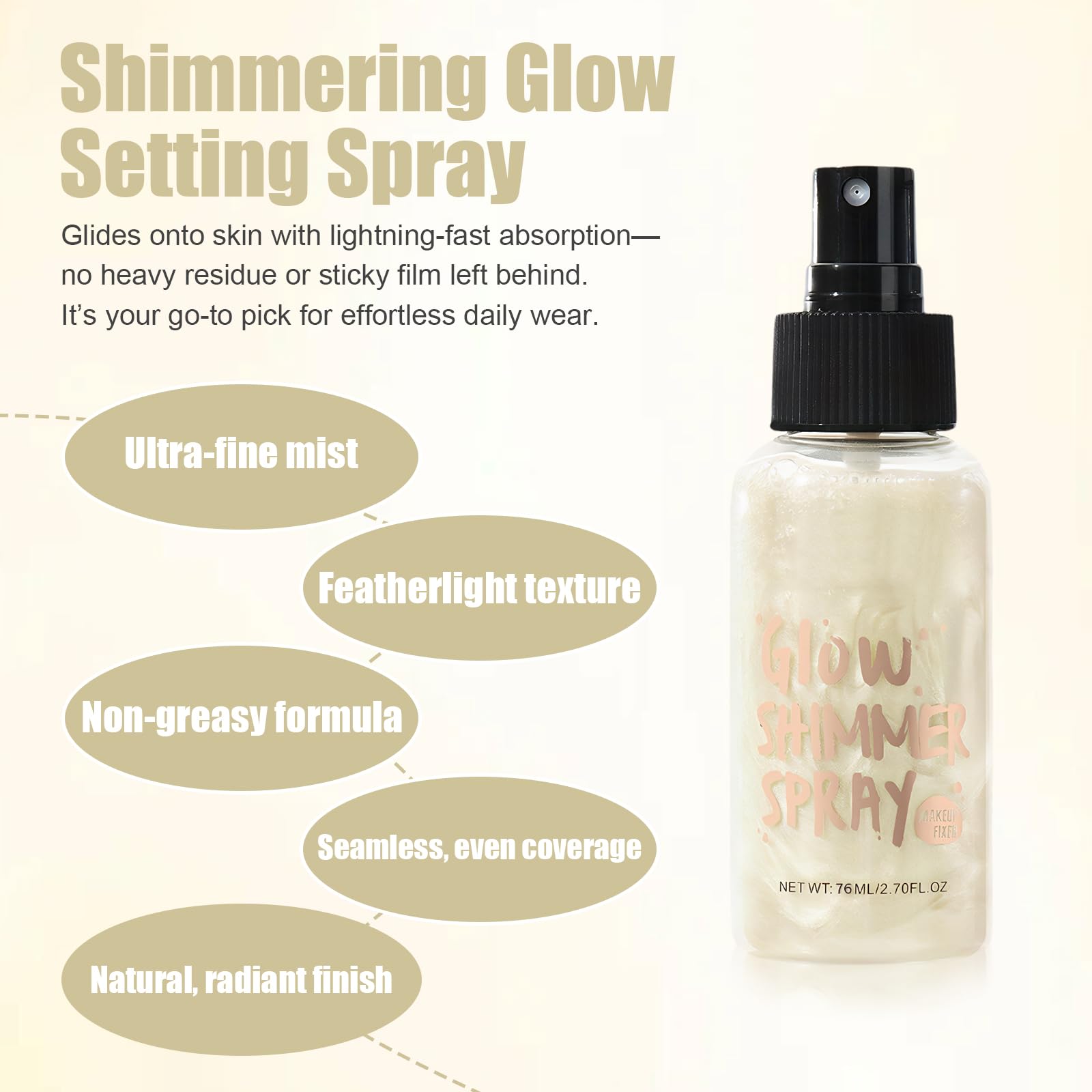 Spray glitterato da 80 ml, impermeabile, per il viso, per capelli e corpo, nebbia ultra fine, copertura uniforme, make up veloce e brillante (01 bianco perla)