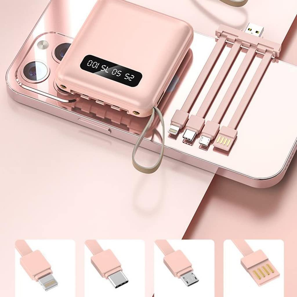 Mini 20000 MAh Duża pojemność jest dostarczana z czteroprzewodowym ładowaniem Skarbiec Przenośny power bank z szybkim ładowaniem (Color : Pink, Size : 20000mAh)