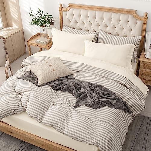 PURE ERA Jersey Knit 4pc Bed Sheet Set 100% T-Shirt Cotton Super Soft Comfy Breathable Fits Mattress Up to 20" Extra Deep Pocket (Solid Creamy White, Queen)