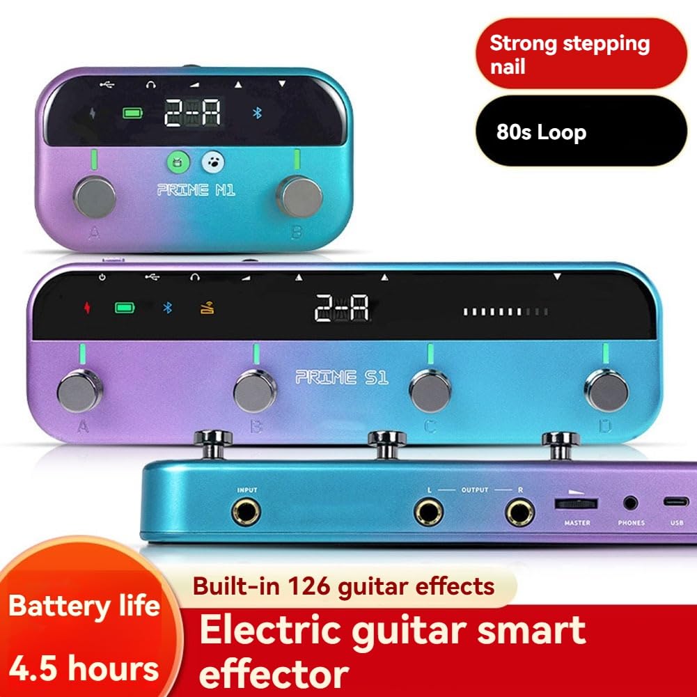Pedale per Chitarra per Effettori PRIMES1 M1 con 149 Effetti Chitarra, Accordatore di Batteria Integrato con Supporto Bluetooth.